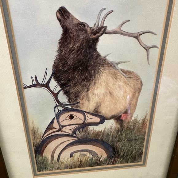 Framed Elk Art Print ELK by Sue Coleman with Clear Vue Glass First Nations - Picture 3 of 7